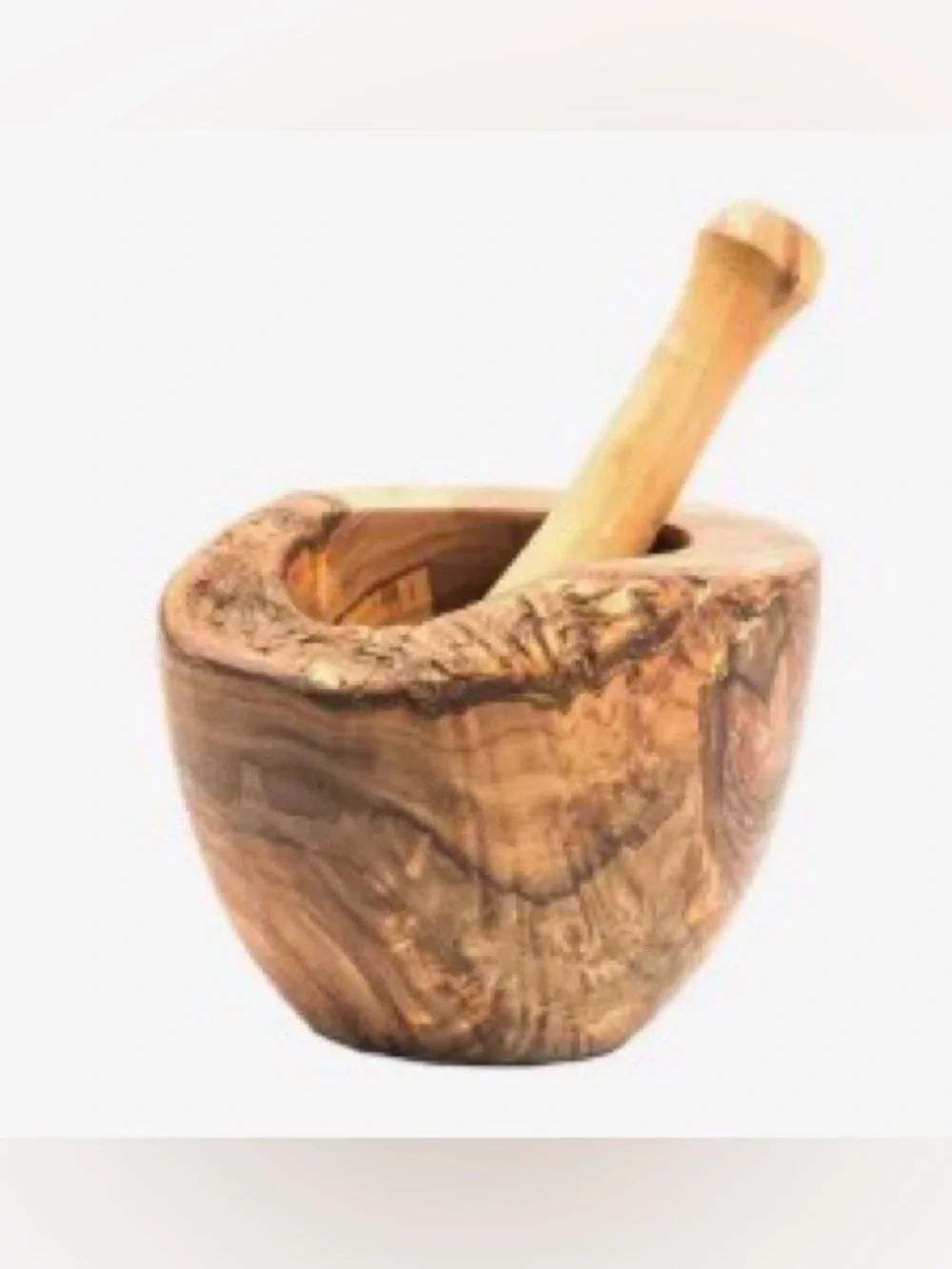 Hand-Carved Wooden Mortar and Pestle - Natural Wood